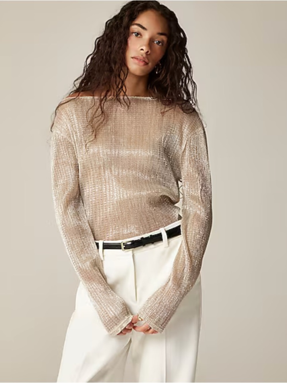 J.Crew Sheer Metallic Boatneck Top